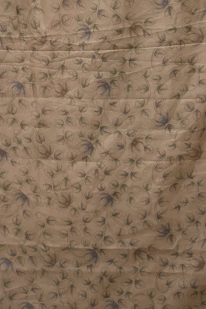 Tissue Linen Saree- Sandal-Green Sunflower