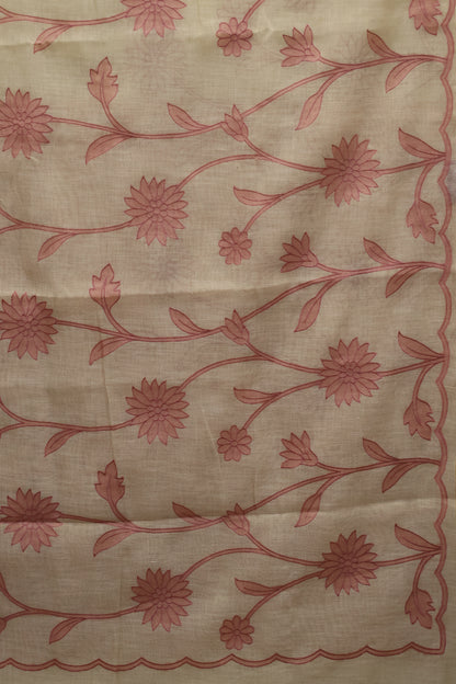 Tissue Linen Saree- Sandal-Pink Sunflower