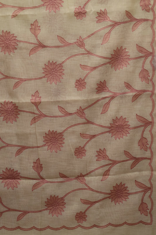 Tissue Linen Saree- Sandal-Pink Sunflower