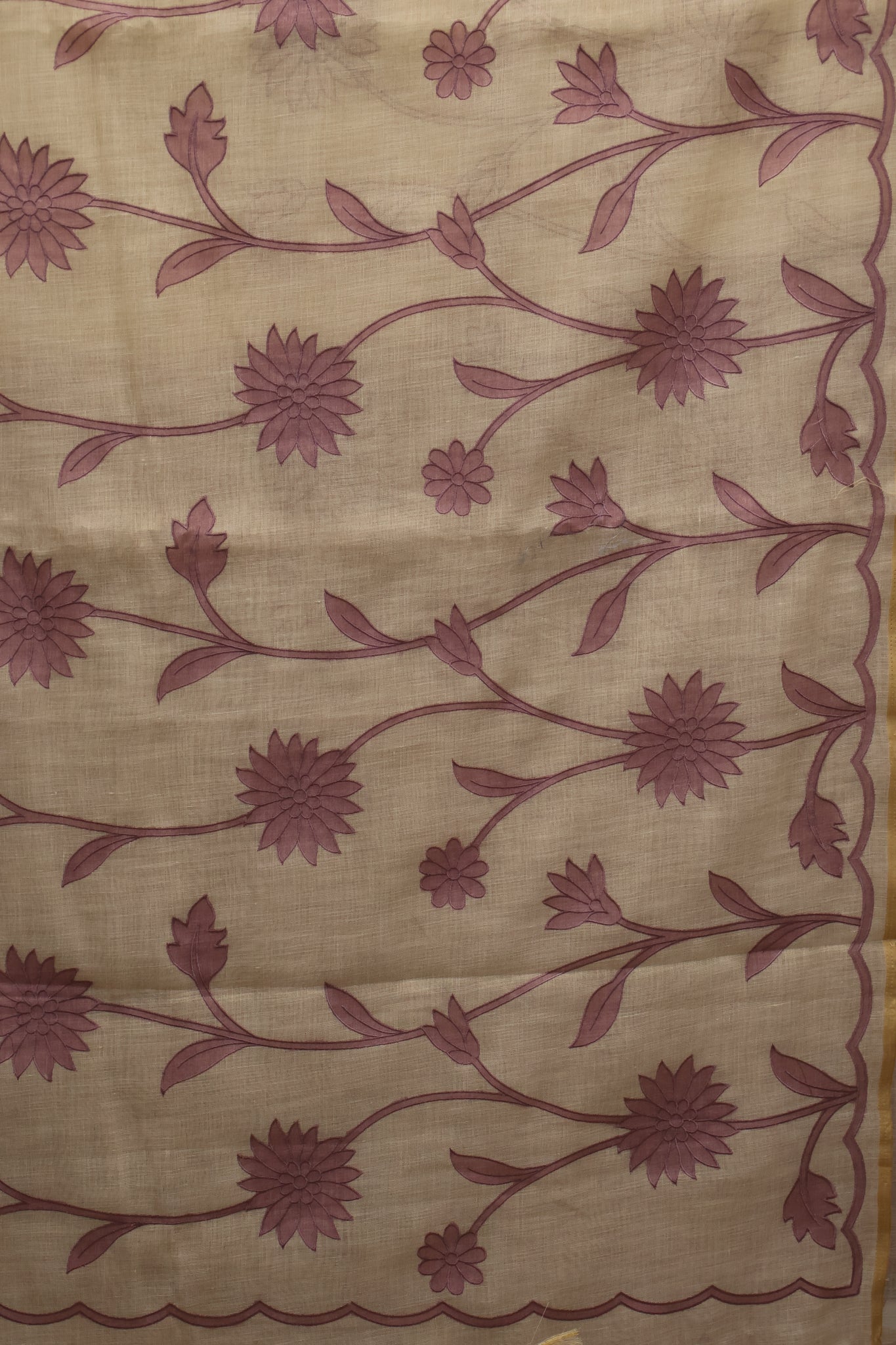 Tissue Linen Saree- Sandal-Purple Sunflower