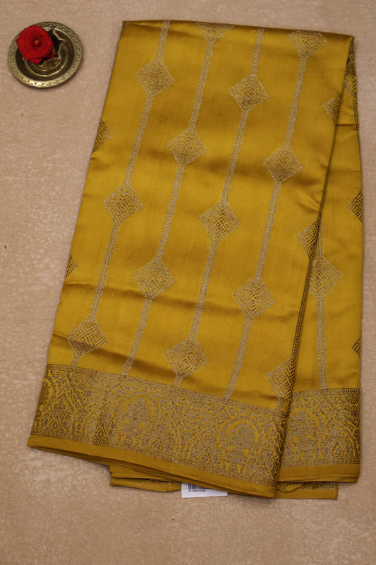 Pure Banarasi Saree Chiniya Silk - Mustard Diamond Motif