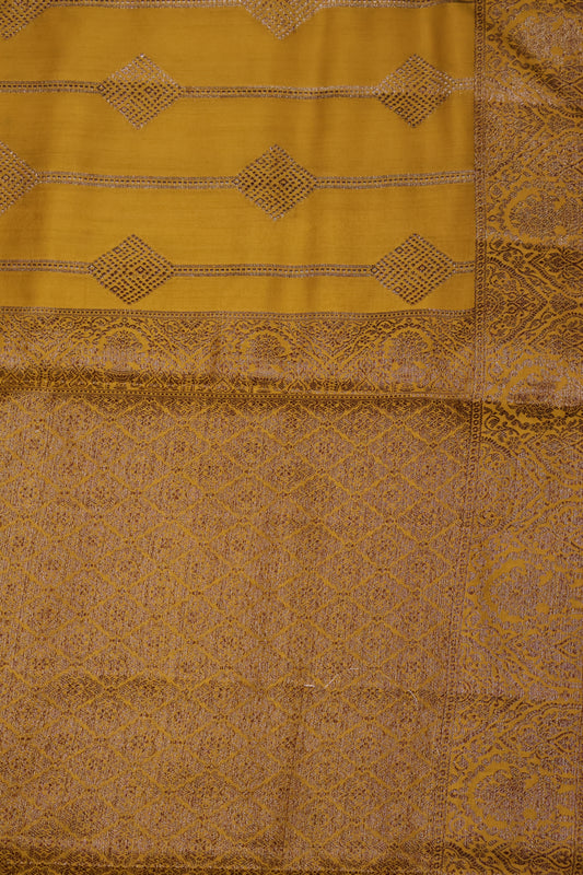 Pure Banarasi Saree Chiniya Silk - Mustard Diamond Motif