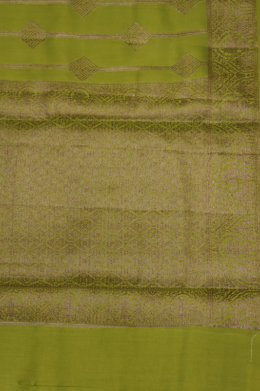 Pure Banarasi Saree Chiniya Silk - Mehandi Green Diamond Motif