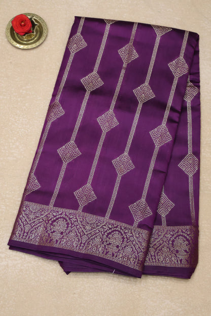 Pure Banarasi Saree Chiniya Silk - Wine Diamond Motif