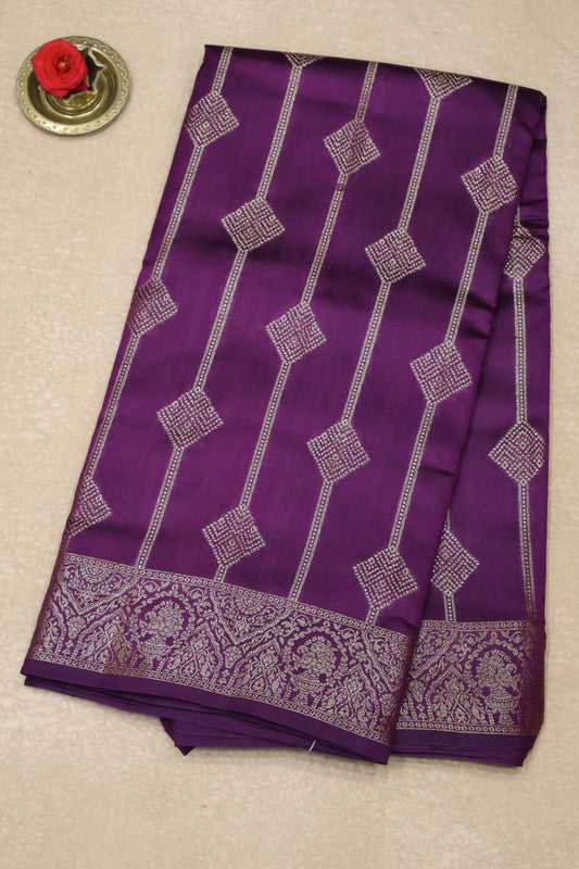 Pure Banarasi Saree Chiniya Silk - Wine Diamond Motif