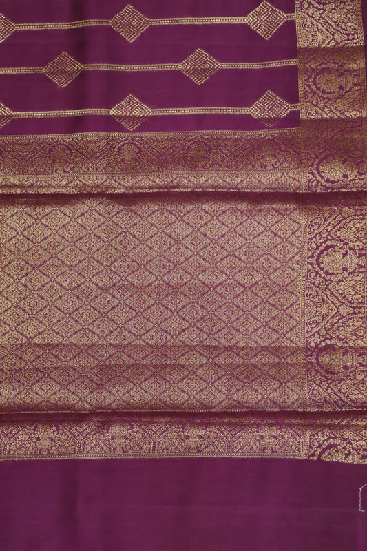 Pure Banarasi Saree Chiniya Silk - Wine Diamond Motif