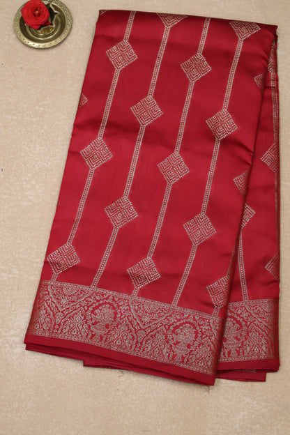 Pure Banarasi Saree Chiniya Silk - Red Diamond Motif