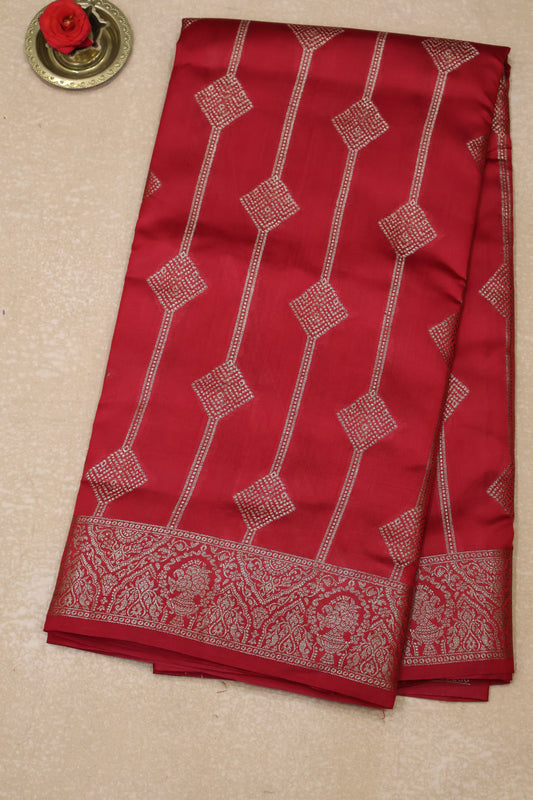 Pure Banarasi Saree Chiniya Silk - Red Diamond Motif