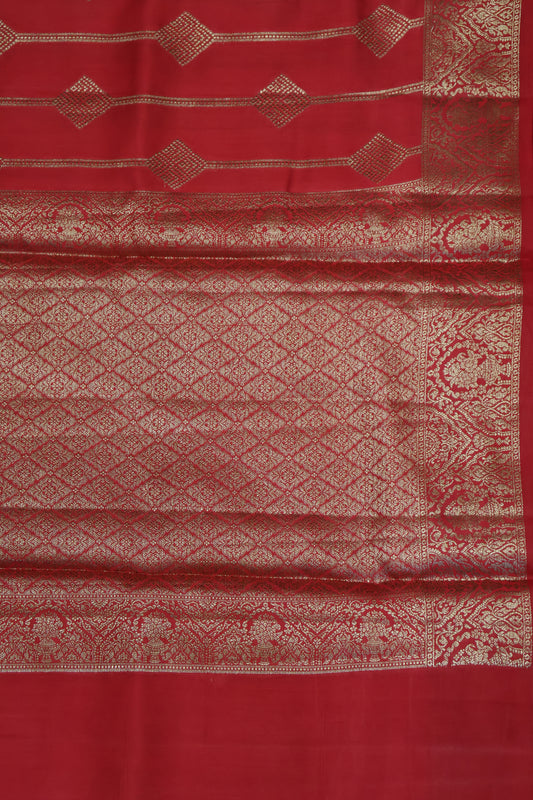 Pure Banarasi Saree Chiniya Silk - Red Diamond Motif