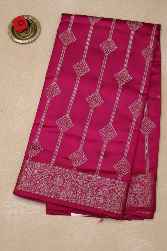 Pure Banarasi Saree Chiniya Silk - Rani Pink Diamond Motif