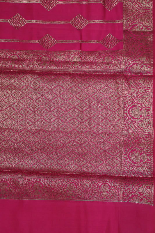 Pure Banarasi Saree Chiniya Silk - Rani Pink Diamond Motif