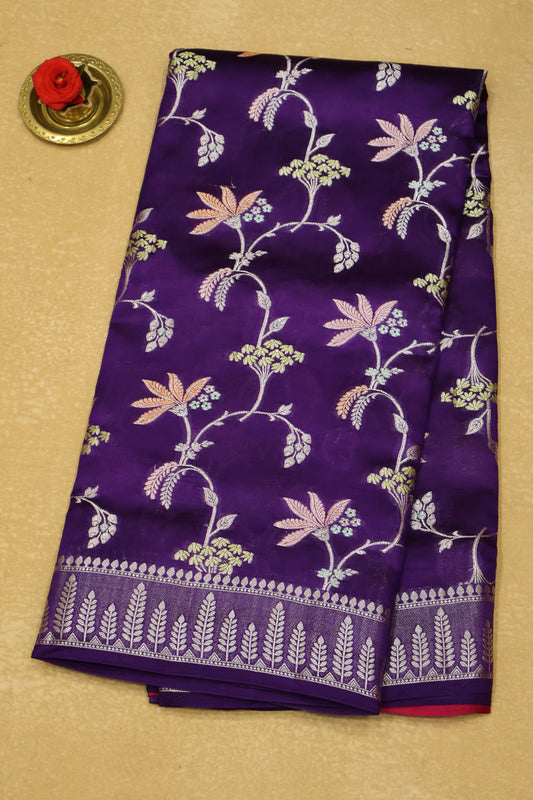 Banarasi Tussar - Purple Vineyard Pattern