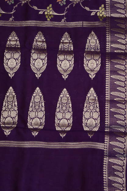 Banarasi Tussar - Purple Vineyard Pattern