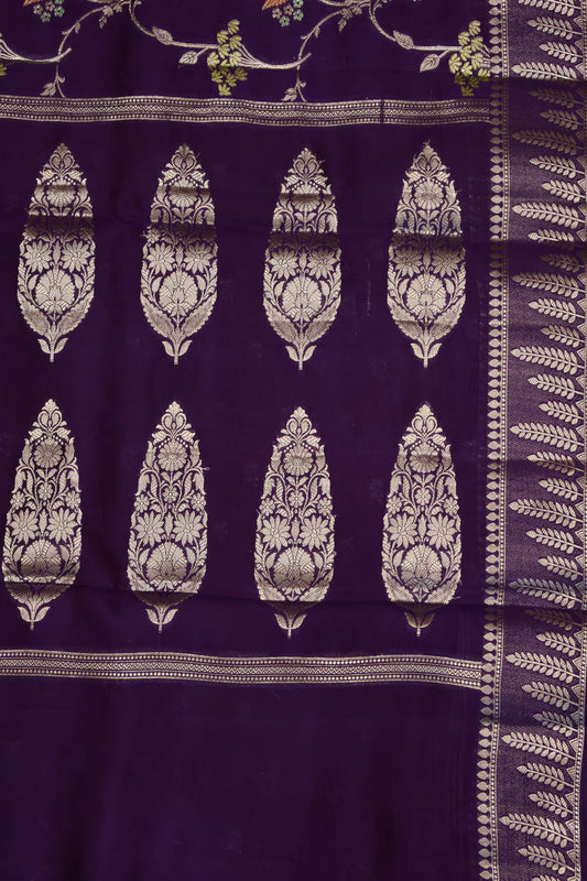 Banarasi Tussar - Purple Vineyard Pattern