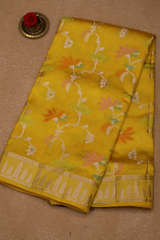 Banarasi Tussar - Yellow Vineyard Pattern