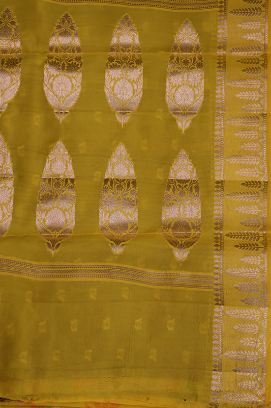 Banarasi Tussar - Yellow Vineyard Pattern