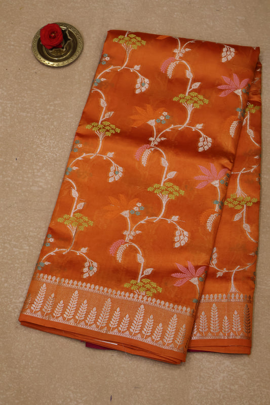 Banarasi Tussar - Orange Vineyard Pattern