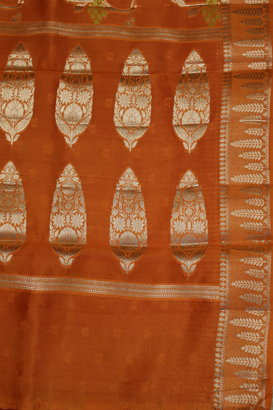 Banarasi Tussar - Orange Vineyard Pattern