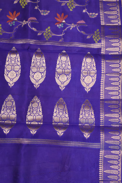 Banarasi Tussar - Ink Blue Vineyard Pattern