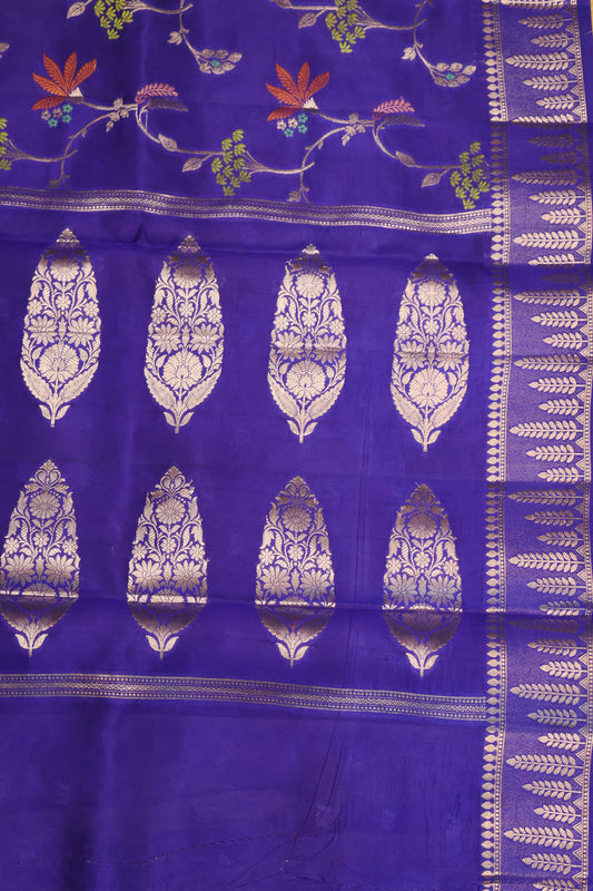 Banarasi Tussar - Ink Blue Vineyard Pattern