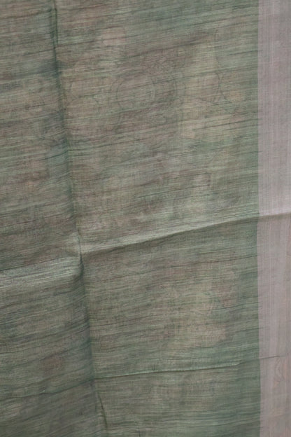 Semi Linen Saree - Penn kalamkari Pattern-Green