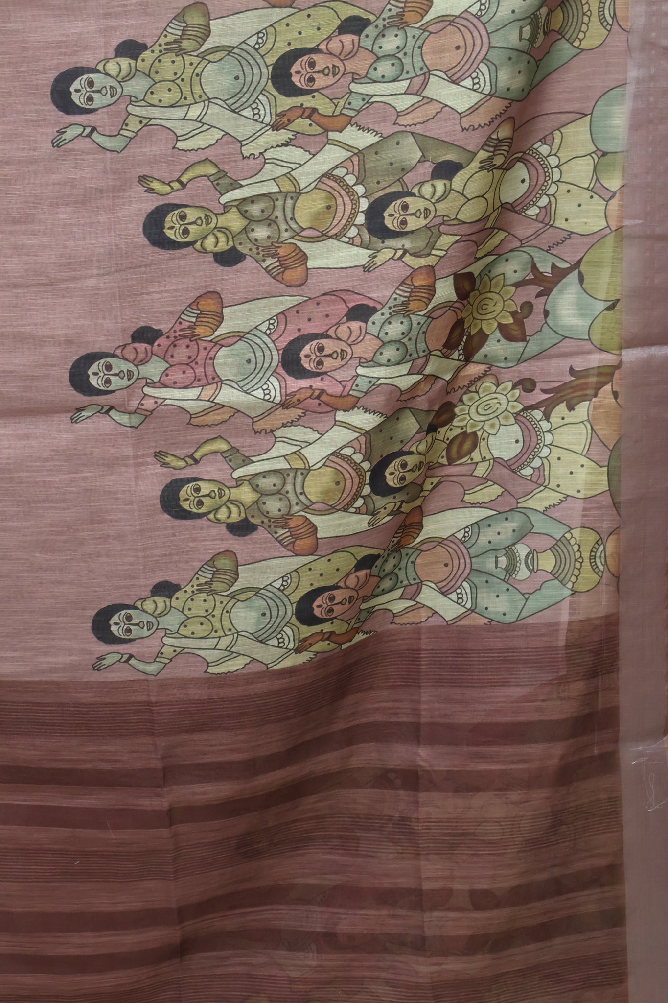 Semi Linen Saree - Penn kalamkari Pattern- Brown