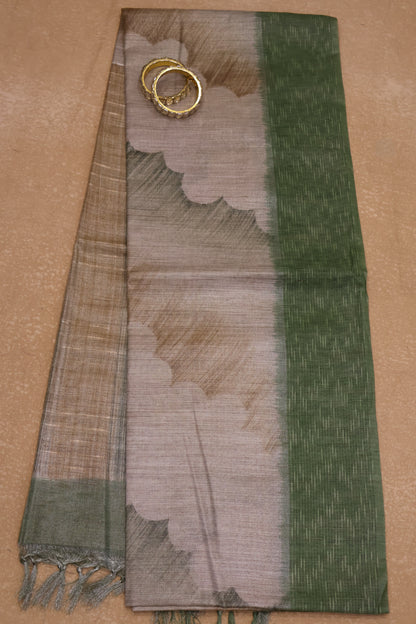 Tissue Tussar Saree-Hand Paint-Green