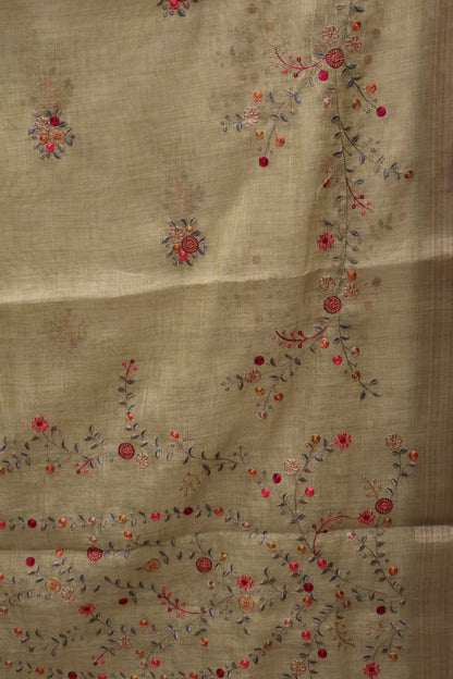 Tissue Linen Saree Floral - Light Green