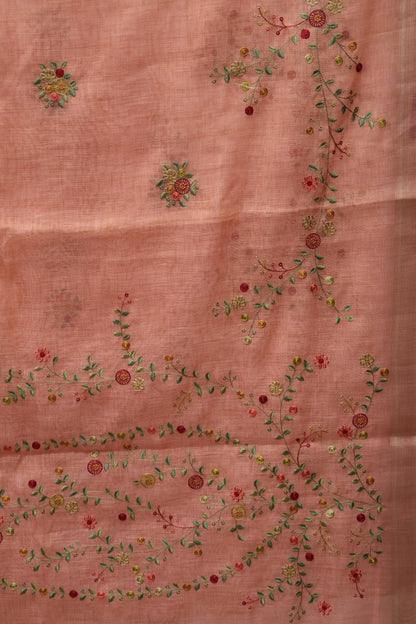 Tissue Linen Saree Floral - Red