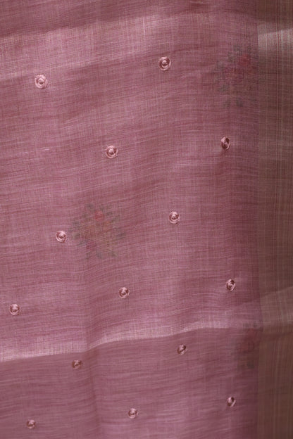 Tissue Linen Saree Floral - Dusky Rose
