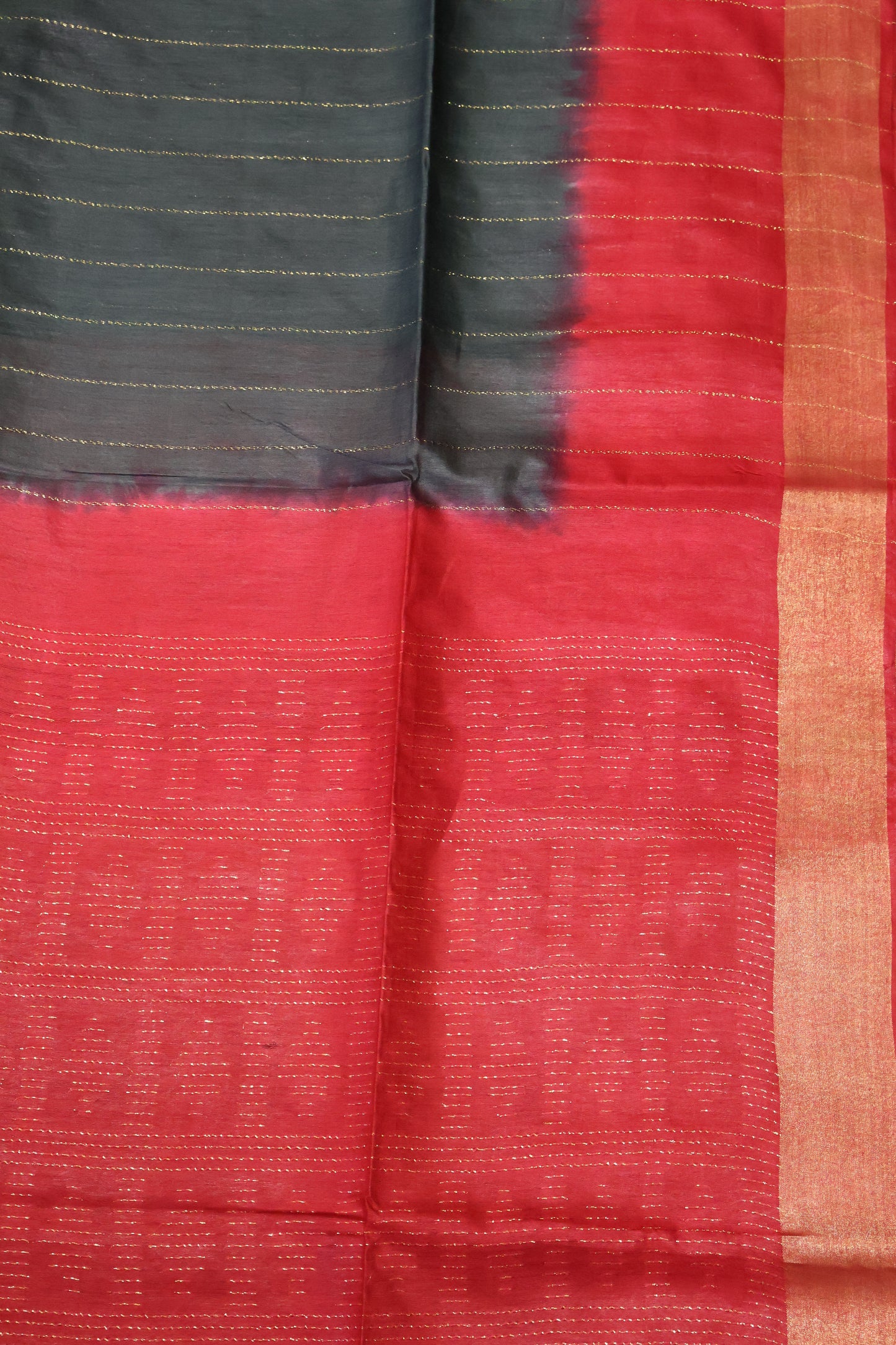 Semi Bhagalpur Tussar Saree-Green-Red