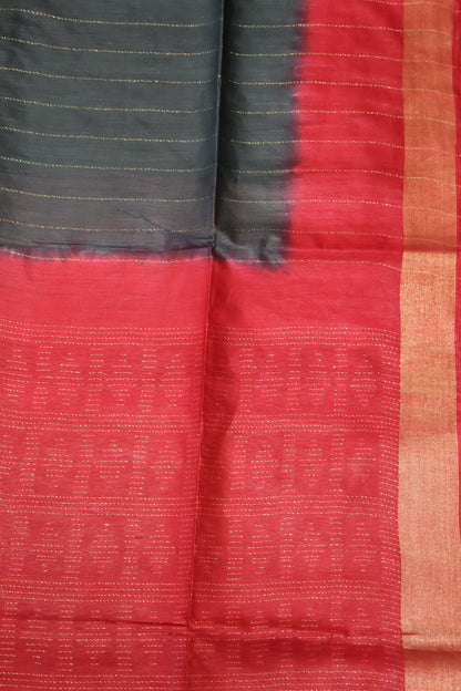 Semi Bhagalpur Tussar Saree-Green-Red