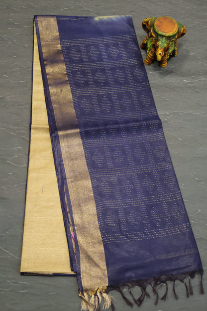 Semi Bhagalpur Tussar Saree-Sandal-Blue
