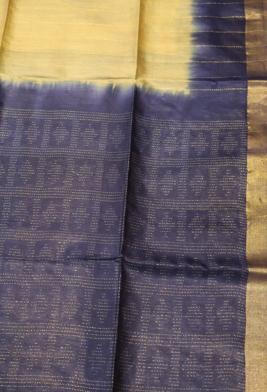 Semi Bhagalpur Tussar Saree-Sandal-Blue