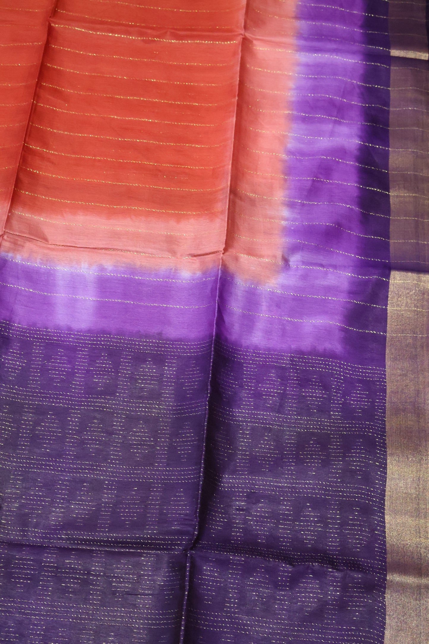 Semi Bhagalpur Tussar Saree-Brick Red-Voilet