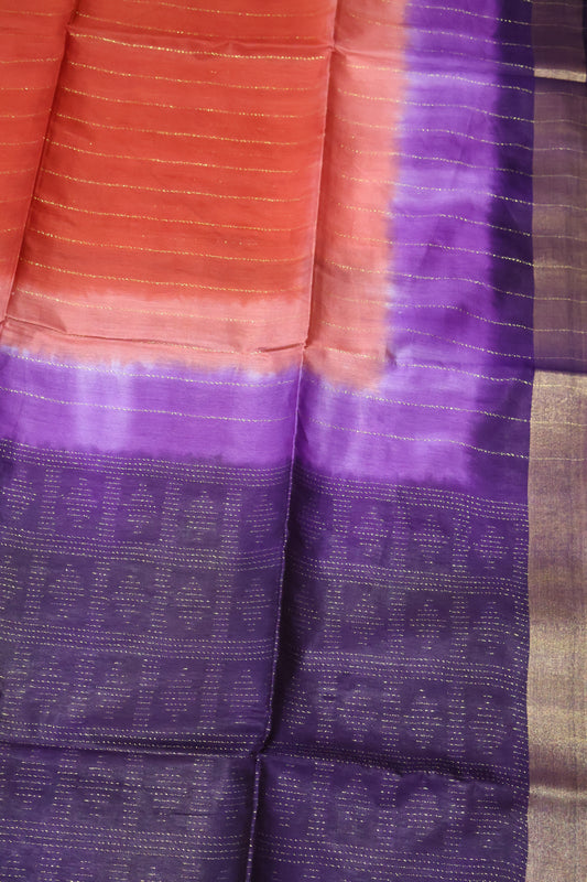 Semi Bhagalpur Tussar Saree-Brick Red-Voilet