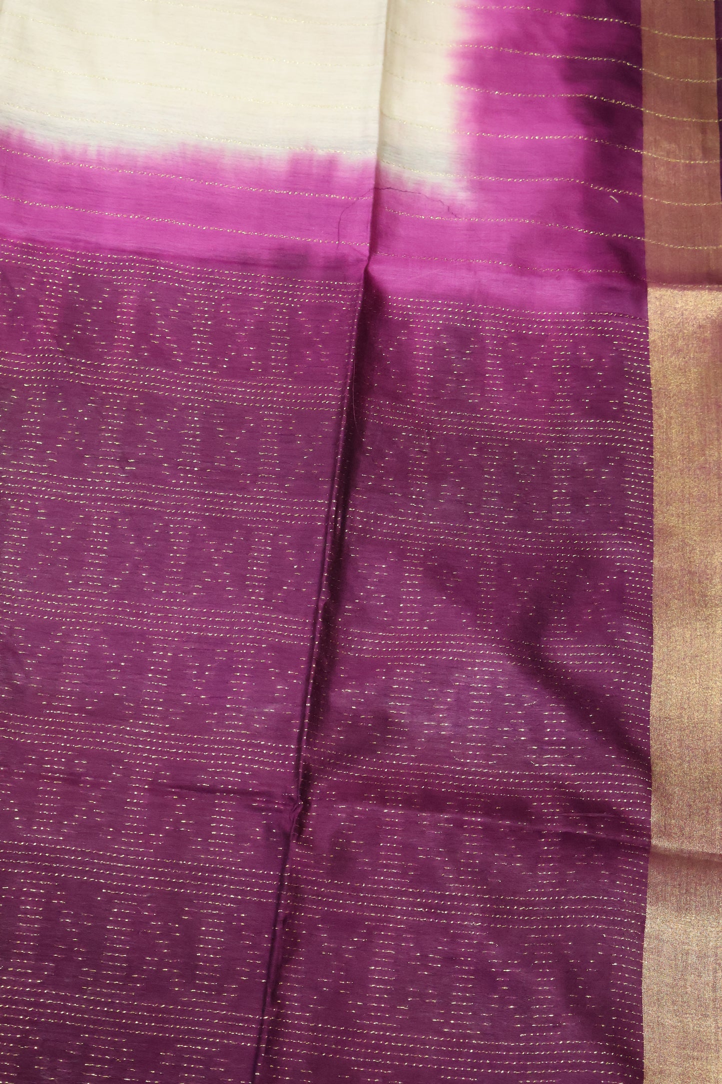 Semi Bhagalpur Tussar Saree-Off White-Wine