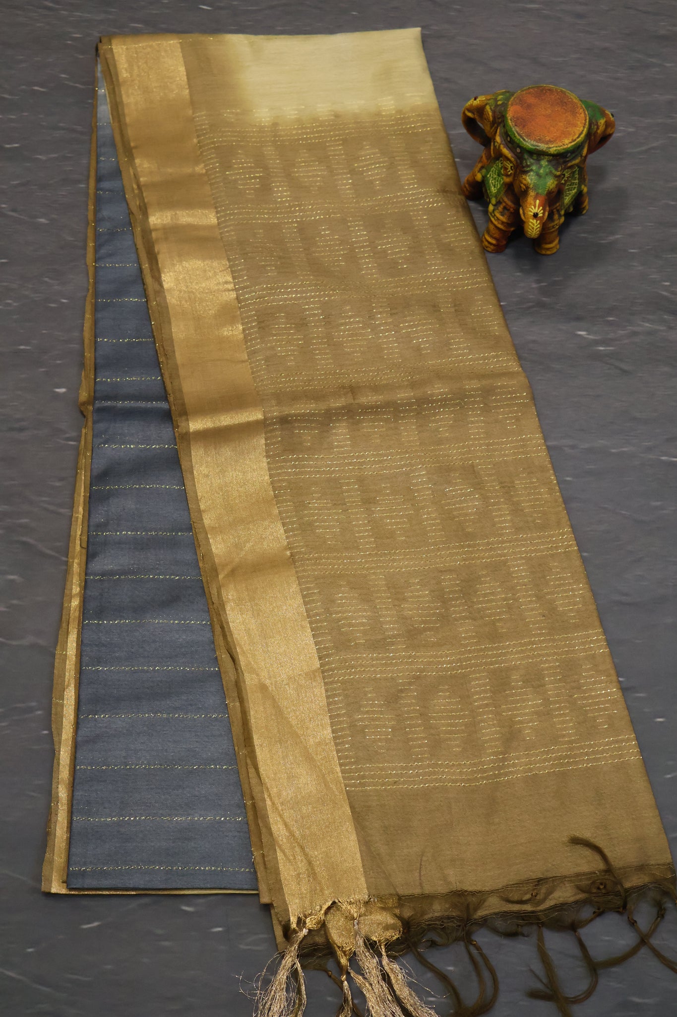 Semi Bhagalpur Tussar Saree-Metalic Blue