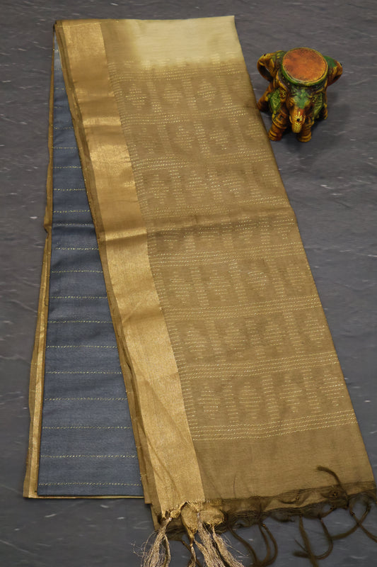 Semi Bhagalpur Tussar Saree-Metalic Blue