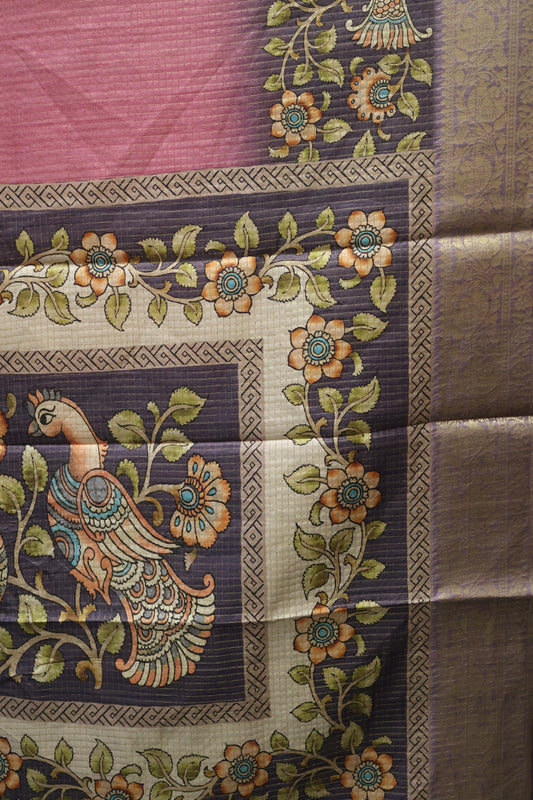 Semi Dola Silk Saree-Pink Kalamkari Zari
