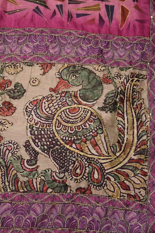 Semi Chanderi Saree- Pale Orange Geometric Border