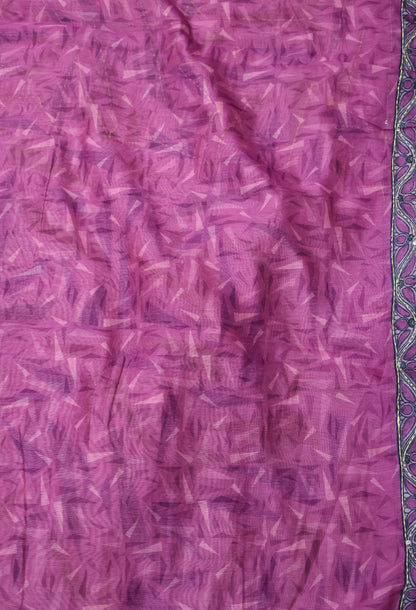 Semi Chanderi Saree- Pale Orange Geometric Border
