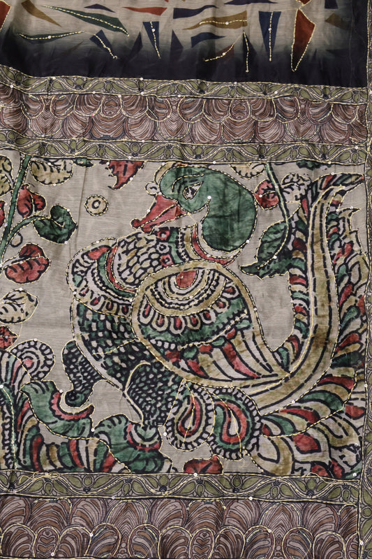 Semi Chanderi Saree- Beige Geometric Border