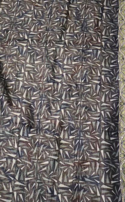 Semi Chanderi Saree- Beige Geometric Border