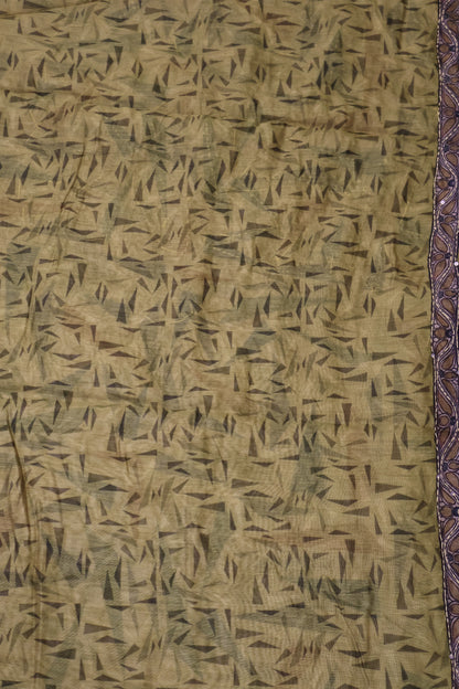 Semi Chanderi Saree-Lime Green Geometric Border