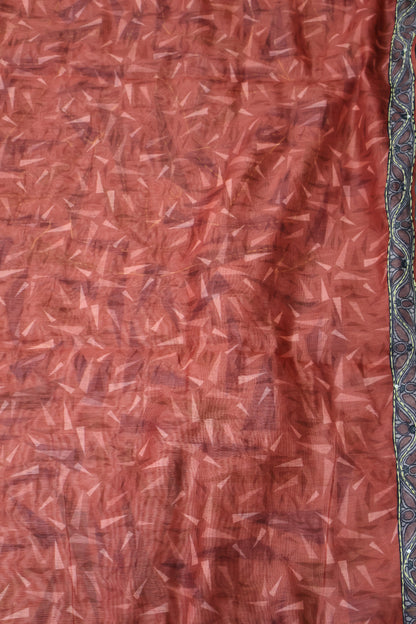 Semi Chanderi Saree-Pink Geometric Border