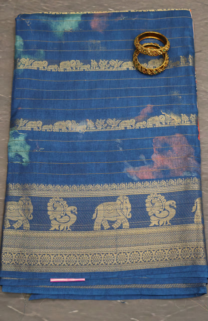 Semi Dola Silk Saree-Peacock Blue