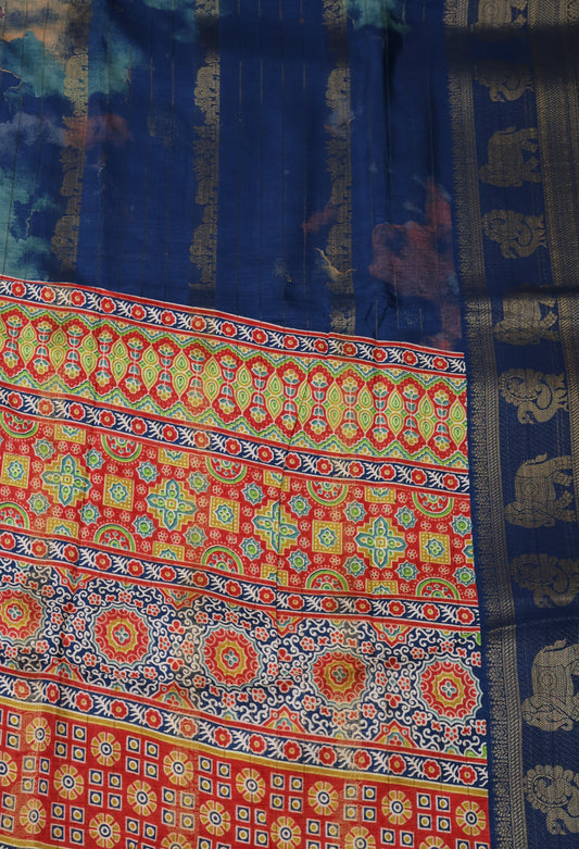 Semi Dola Silk Saree-Peacock Blue