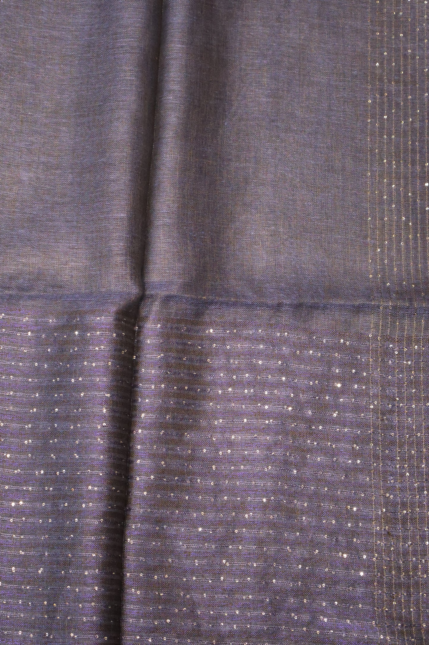 Linen Saree -Navy Blue Wavy Chumki