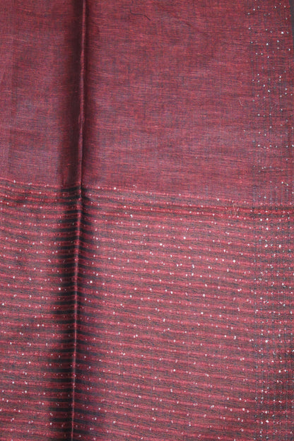 Linen Saree -Maroon Wavy Chumki